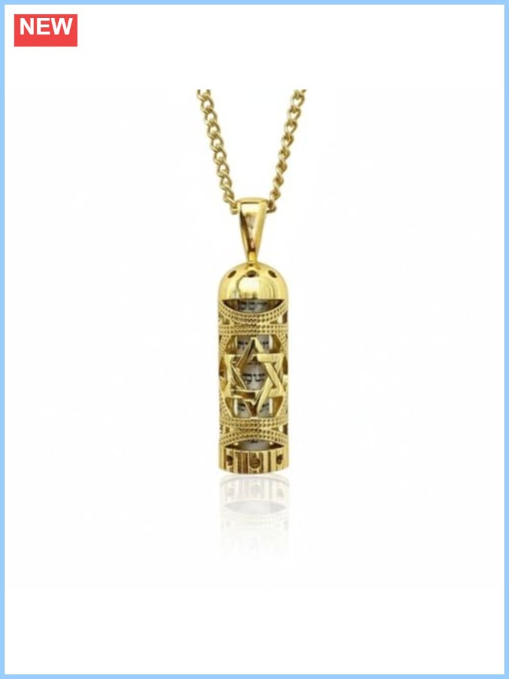 14K Gold Plated Mezuzah Pendant Necklace Shema Israel Prayer Scroll